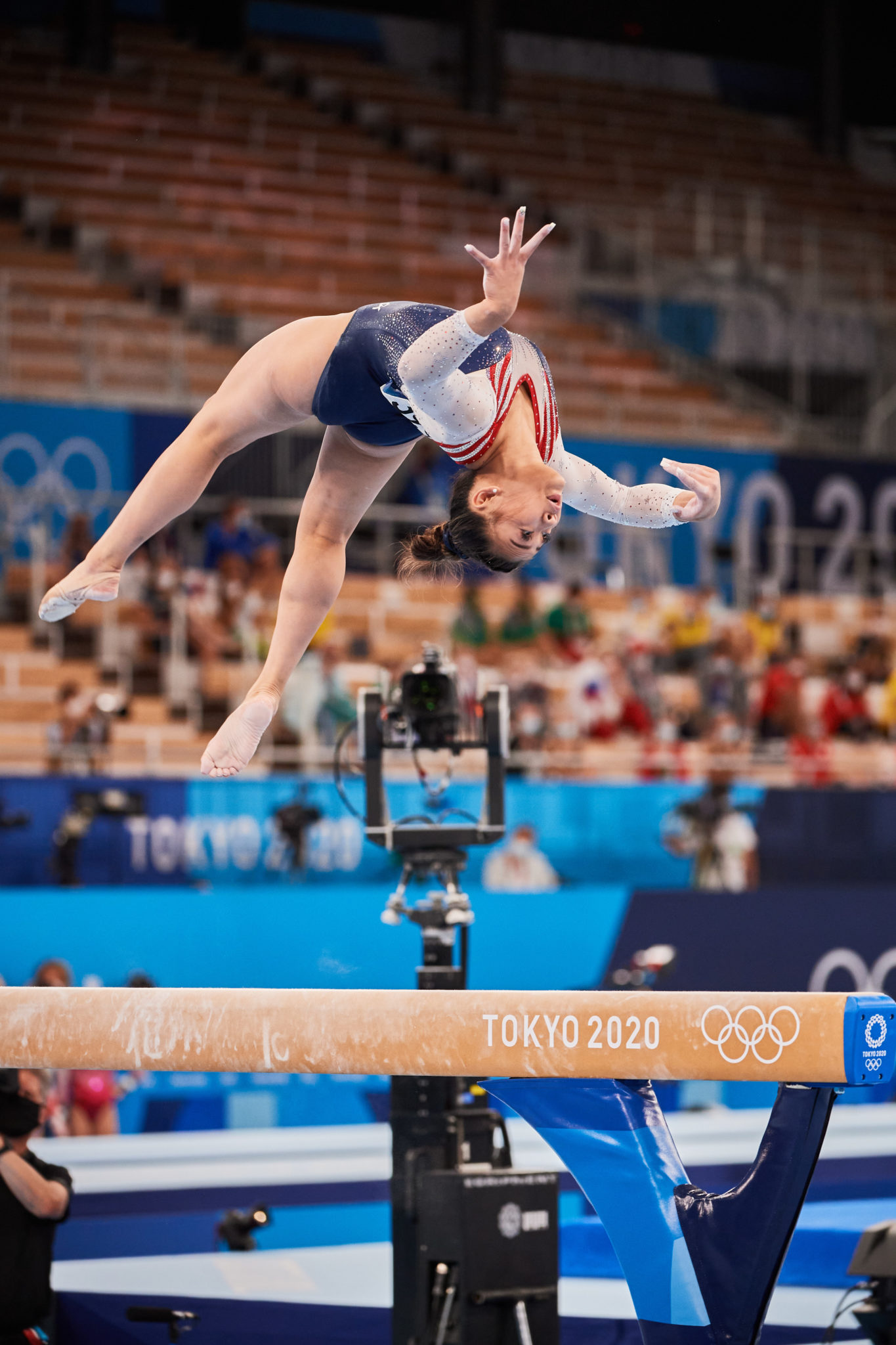 Photo of Team USA's Sunisa Lee, from Saint Paul Minnesota, competes on the balance beam in Rotation 3 during the women's gymnastics all-around final during the 2020 Tokyo Olympics at Ariake Gymnastics Center in Tokyo, Japan.
