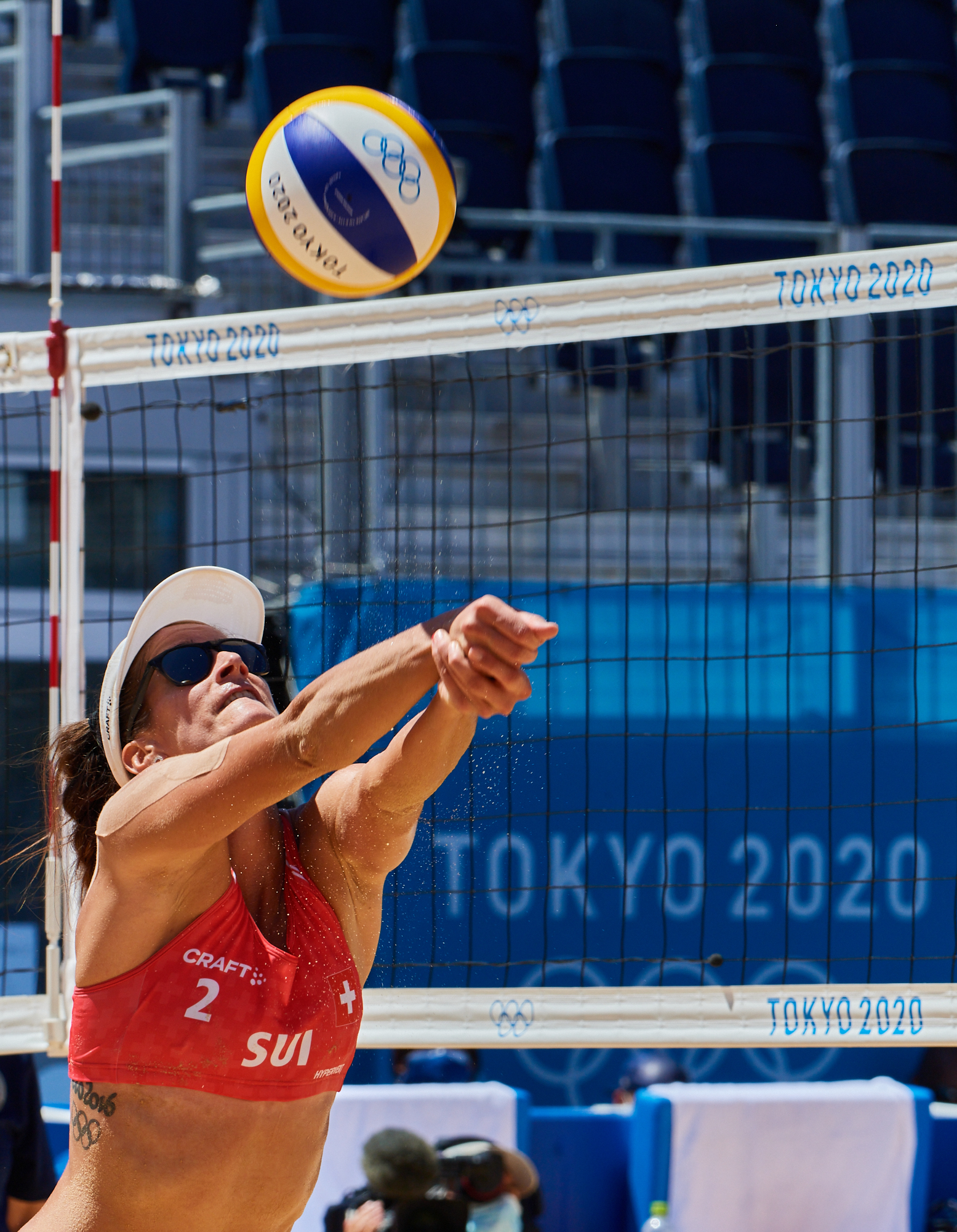 Photograph of Joana Heidrich from Team Switzerland at the bronze medal match for the women's beach volleyball competition during the Tokyo 2020 Olympics.