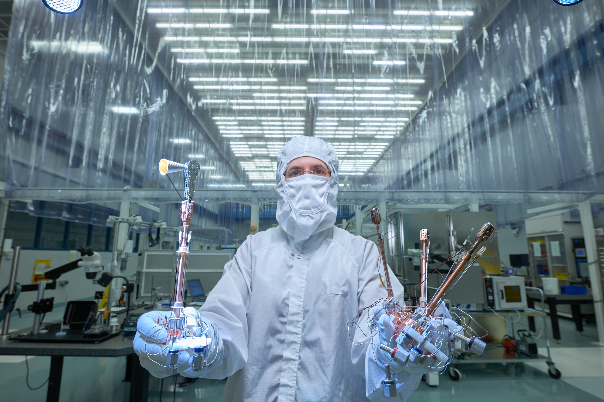 Scientist with timing targets at NIF (Nuclear Ignition Facility) for work in laser-based nuclear fusion.